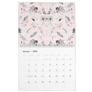 Een klassieke zwart-wit bloemen behang functie kalender