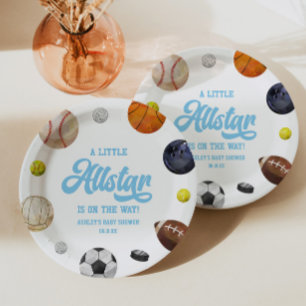 Een Klein Allstar Is Op Komst! Sport Baby Shower Papieren Bordje