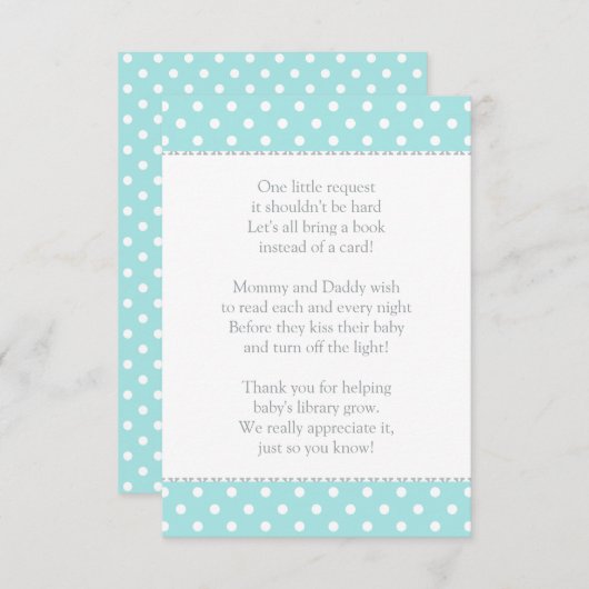 Een klein Aqua Blue Baby shower Book Informatiekaartje (Voorkant / Achterkant)