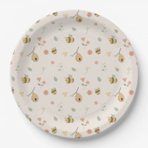 Een klein babee is onderweg, bijen baby shower papieren bordje