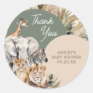 Een klein Baby shower van één Safari-dieren Ronde Sticker