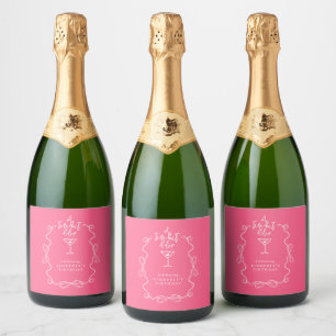 Een klein beetje ouder Roze met de hand getekende Sparkling Wijnetiket