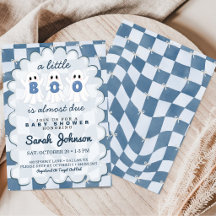 Een klein Boe is op komst Blauw geruit Baby Shower