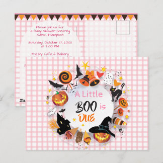 Een klein Boe is op komst Roze Gingham QR Baby Sho Briefkaart