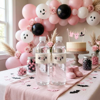 Een Klein Boe Oktober Roze Halloween Baby Shower Waterfles Etiket
