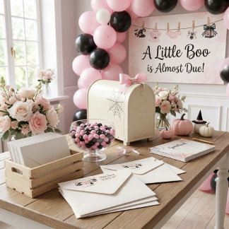 Een Klein Boe Roze Strik Halloween Feest Baby Borr Etiket