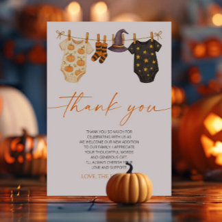 Een klein boeje is bijna zover! Halloween babyfees Bedankkaart