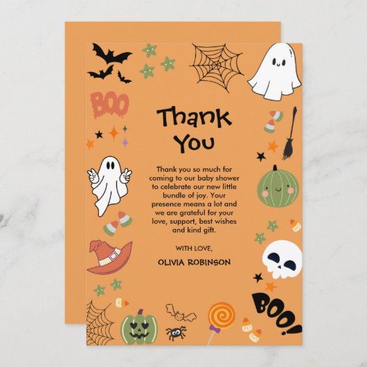 Een klein Boo Cute Ghost Halloween Baby shower Bedankkaart (Voorkant / Achterkant)