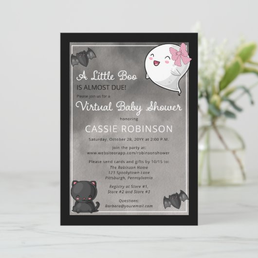 Een klein Boo Ghost Girl Virtual Baby shower Invit Kaart (Staand voorkant)