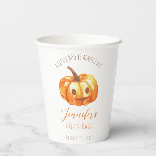Een klein Boo Halloween Baby shower Pumpkin-script Papieren Bekers (Achterkant)