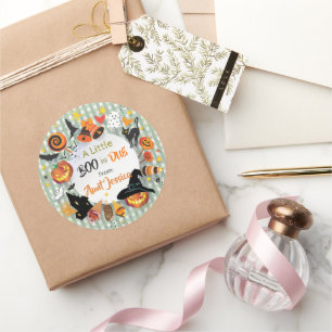 Een klein Boo is op komst Olive Gingham Cadeau voo Ronde Sticker