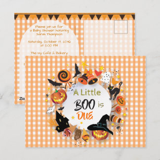 Een klein Boo is op komst Oranje Gingham QR Baby S Briefkaart