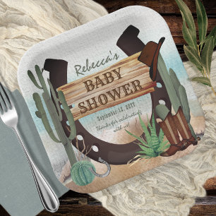 Een klein Cowboy Western Baby shower Papieren Bordje