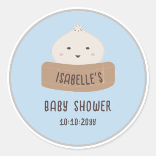 Een klein Dumpling is op komst Baby Shower Ronde Sticker