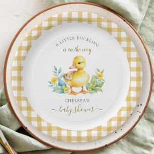 Een klein eendje is op weg naar het Baby shower Papieren Bordje