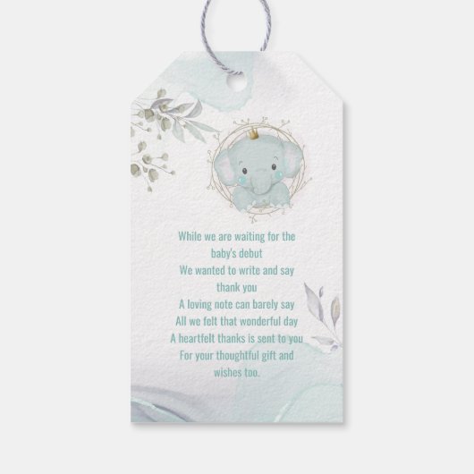 Een klein Elephant Boy Baby shower Gift Label Cadeaulabel (Achterkant)