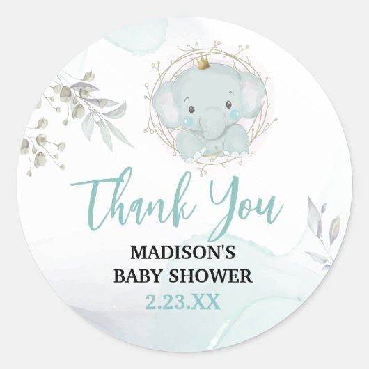 Een klein Elephant Boy Baby shower Ronde Sticker (Voorkant)