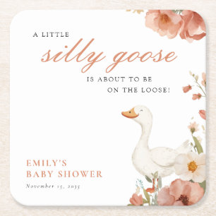 Een klein Gekke Goose Girl Baby shower Vierkante Kartonnen Onderzetter