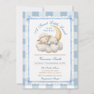 Een klein lammetje Cute Baby Shower Blauwe ruit Kaart