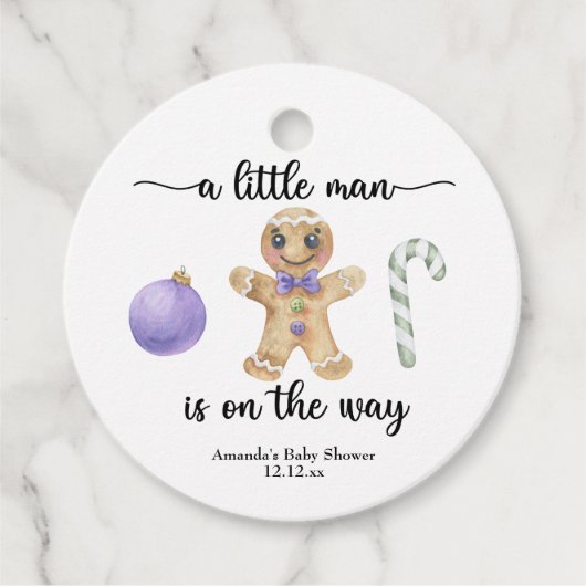 Een klein man is onderweg! Kerstkoekjes Bedankjes Labels (Voorkant)