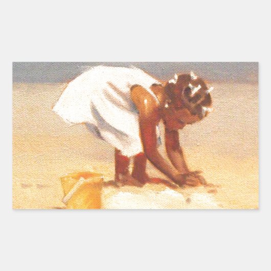 Een klein meisje dat zand speelt rechthoekige sticker (Voorkant)
