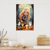 Een klein meisje en haar twee katten poster (Keuken)