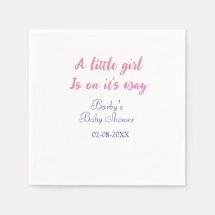 Een klein meisje is op komst baby shower roze naam servet
