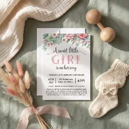 Een klein meisje is op weg naar het Baby shower Kaart