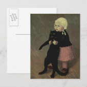 Een klein meisje met een kat, 1889 briefkaart (Voorkant / Achterkant)