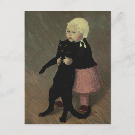 Een klein meisje met een kat, 1889 briefkaart (Voorkant)