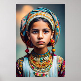 Een klein meisje uit Afghanistan met haar sieraden Poster
