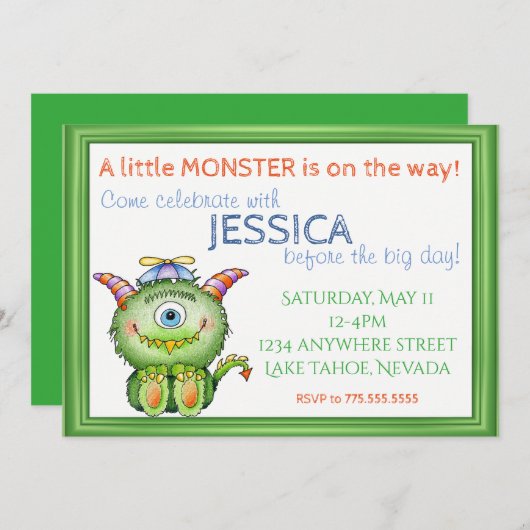 Een klein monsterlijk Baby shower Kaart (Voorkant / Achterkant)