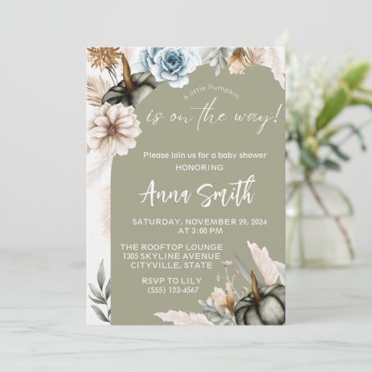 een klein pompoen babyshower uitnodigingen (Staand voorkant)