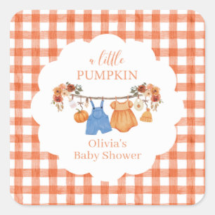 Een klein pompoen herfst Baby Shower Vierkante Sticker