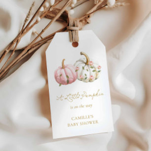 Een klein pompoen herfst meisje baby shower favor cadeaulabel