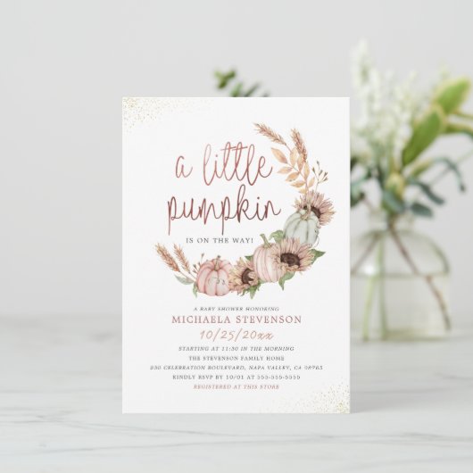 Een klein pompoen Roos Gold Baby shower Kaart (Staand voorkant)
