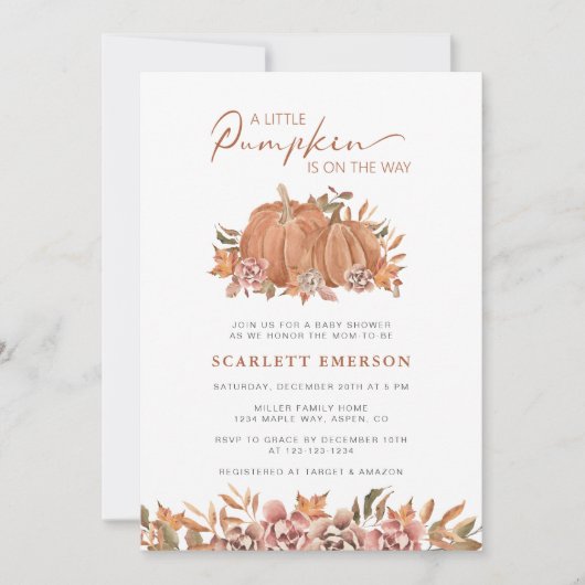 Een klein pompoenBaby shower Kaart (Voorkant)