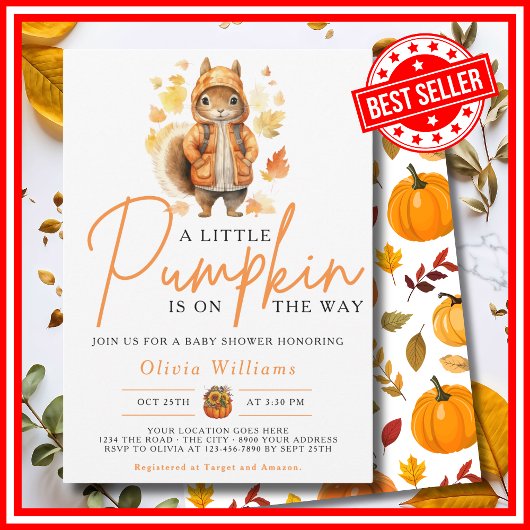 Een Klein Pompoentje Herfst Squirreltje Baby Borre Kaart