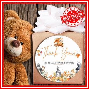 Een Klein Pompoentje Herfst THANK YOU Baby Borrel Ronde Sticker