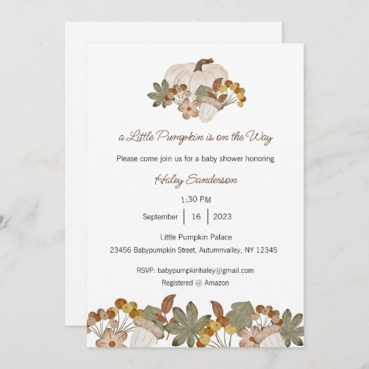 Een klein pompoentje is op komst uitnodiging, baby kaart (Voorkant / Achterkant)