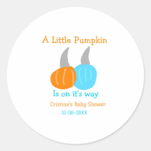 Een klein pompoentje is op weg baby shower oranje ronde sticker