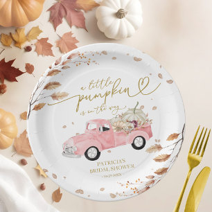 Een Klein Pompoentje Is Op Weg Baby Shower Papieren Bordje