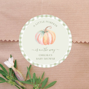 Een Klein Pompoentje Is Op Weg Herfst Baby Borrel Ronde Sticker