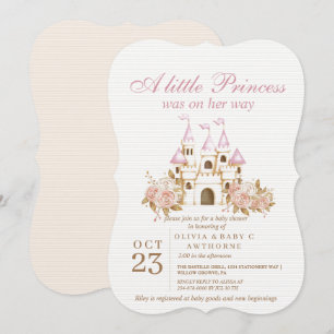 Een klein Princess Pink Gold Castle Baby shower Kaart