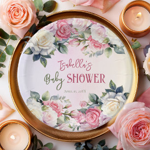 Een klein Roos Bloemen Meisje Baby shower Papieren Bordje