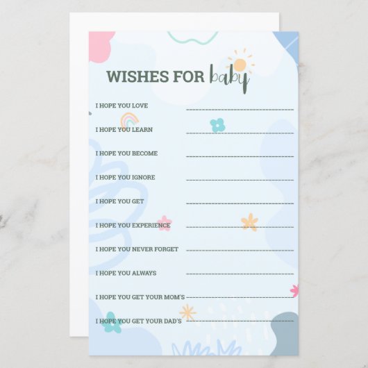 Een klein schattig baby shower spelletje voorspell (Voorkant / Achterkant)