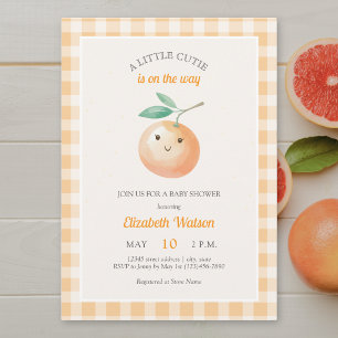 Een Klein Schattig Oranje Gingham Citrus Baby Borr Kaart