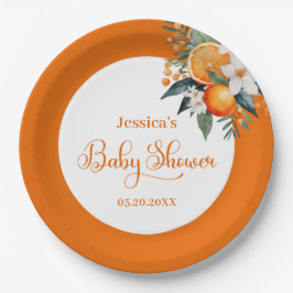 Een klein Sinaasappel Baby shower Papieren Bordje