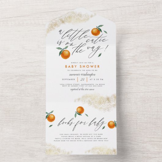 Een klein Sinaasappel neutraal Baby shower All In One Uitnodiging (Binnen)