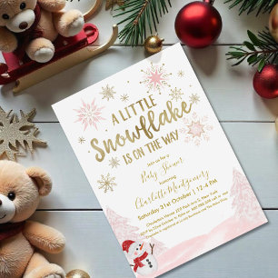 Een klein sneeuwvlokroze Baby shower Kaart